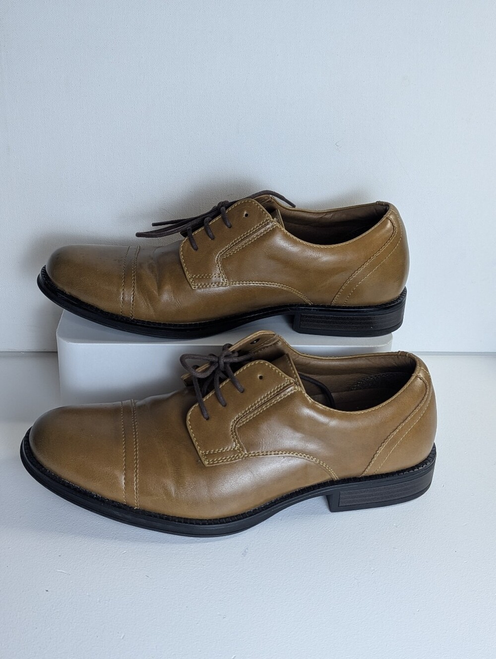 George Men's Peanut Brown  Derby Dress Shoes Synthetic Leather Size 10 lace up